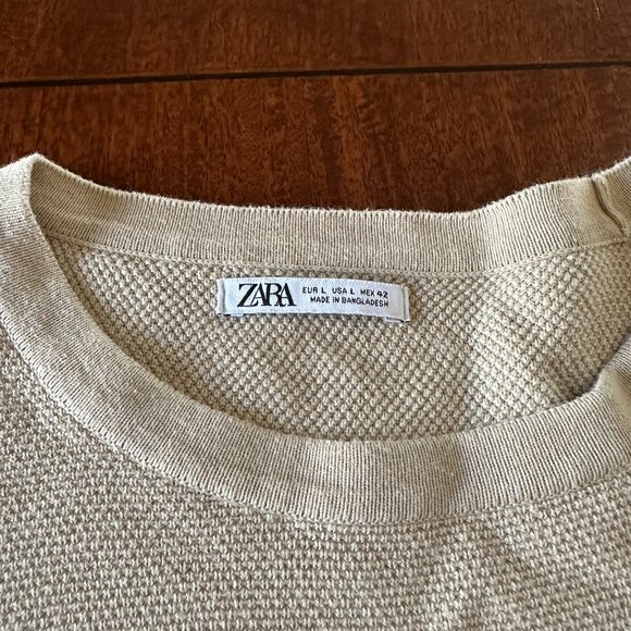 ZARA Textured Knit Short-Sleeve Sweater – Size Large neutral beige/cream tone - Picture 2 of 3